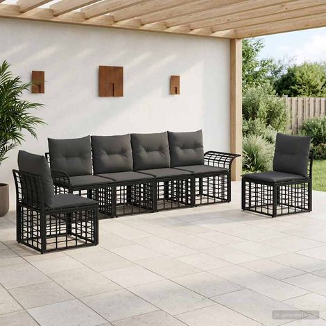 vidaXL  Outdoor Sofa Set  6 pcs Black and Dark Grey Poly Rattan