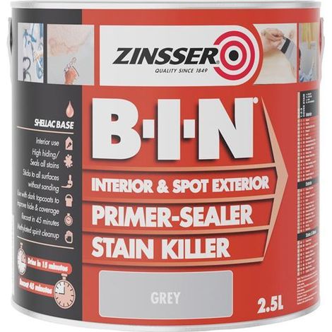 Zinsser BIN Primer Sealer - Stain Killer Paint - Grey - 2.5L