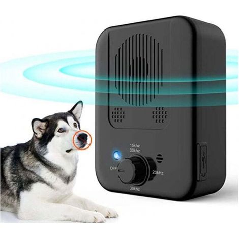 Dispositif anti-aboiement - 3 fréquences pour chien - 33 pieds dissuasif à ultrasons - Rechargeable pour animal de compagnie doux pour chien - Outil d'entraînement pour grands petits chiens (1/5)