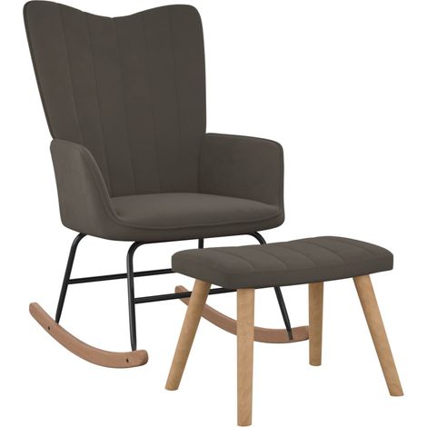 Chaise à bascule Fauteuil berçant - Chaise de salon avec repose-pied Gris foncé Velours BonneVie-50718 (1/5)
