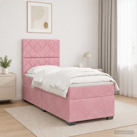 Cama box spring con colchón Rosa 90 x 200 cm Terciopelo (1/5)