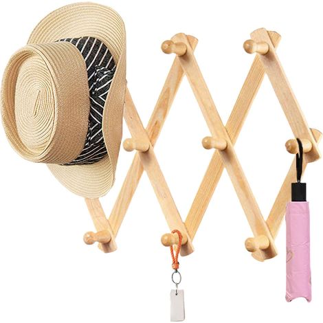 Cintre rétractable Porte manteau mural Extensible en Bois 10 Peg Pinces à Linge Vertical Wallmount Manteau Hat Chiffon Rack de Stockage (1/5)