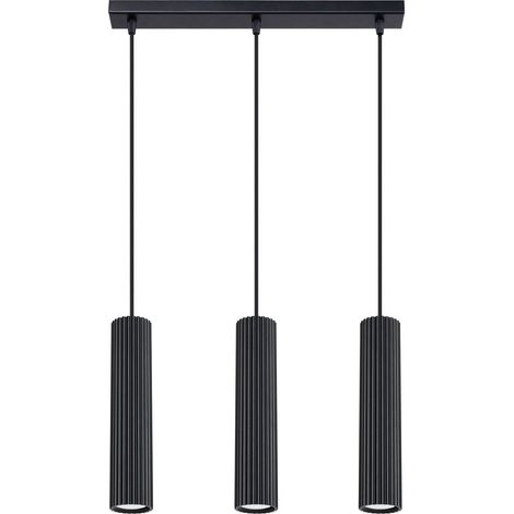 Suspension Aluminium H : max. 98 cm Noir GU10 3-flamme allongée Moderne