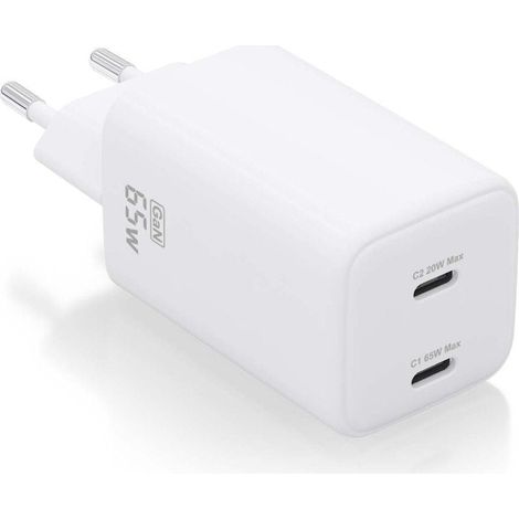 Chargeur gan de wall aisens asch-65w2p039-w/ 2xusb type-c/ 65w