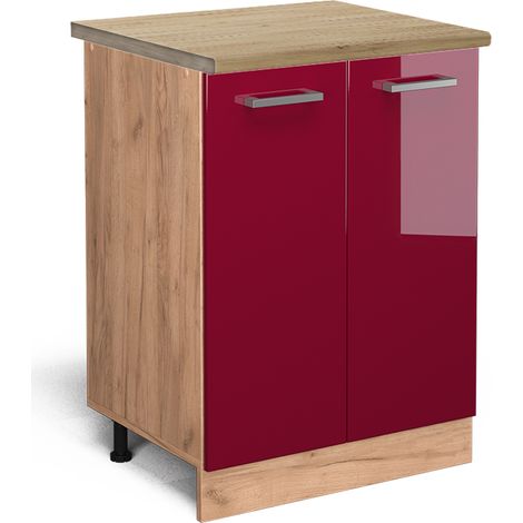 Mobiletto base cucina R-Line, Rosso bordeaux lucido, 60 cm , PL Rovere, Vicco
