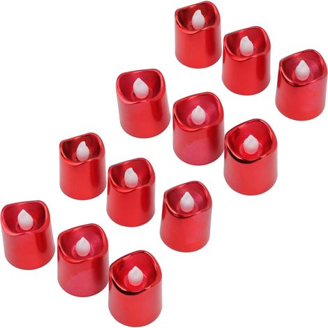 Lot de 12 bougies LED rouges sans flamme, à lumière chaude, idéales pour Noël, les fêtes d'anniversaire et les mariages. (1/5)