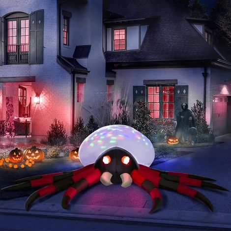 Décor d'araignée gonflable de 8 pieds avec lumières, décoration effrayante d'Halloween pour pelouse, cour, extérieur MNS (1/4)