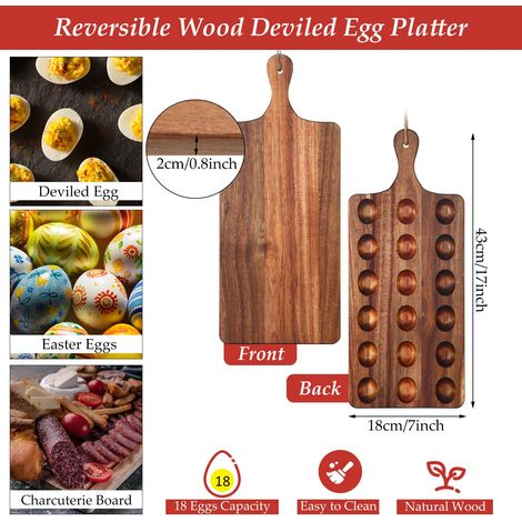 Plateau à œufs du diable en bois double face, planche à découper, plateau à fromage, idéal pour les cuisines domestiques (43,18 x 17,88 cm, 18 trous) (1/5)