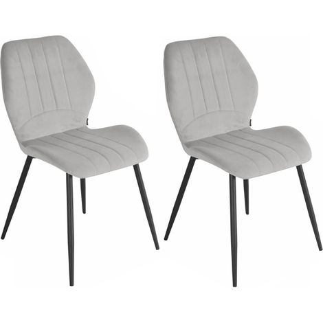 Lot 2 chaises en velours gris clair pieds métal noir - EMILIO 2 (1/5)