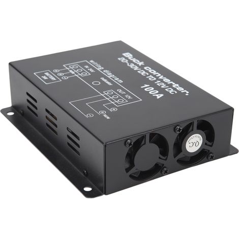 Convertisseur de tension 24V vers 12V 100A pour réfrigérateur de voiture, protection contre surchauffe, haute résistance, couleur noire, convertisseur de puissance DC-DC automobile. (1/5)