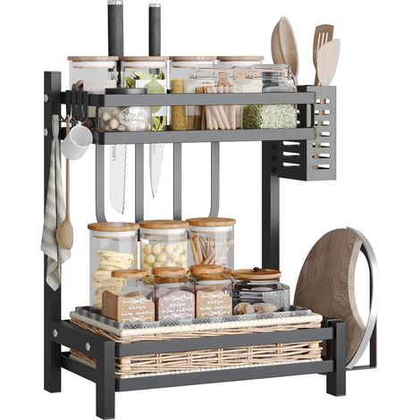 Étagère à épices double couche en acier inoxydable, étagère de rangement pour la cuisine, porte-épices, organisateur de comptoir pour la cuisine. (1/5)