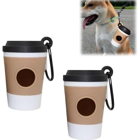 Soporte para bolsas de excremento de perro de 2 piezas, taza de café, bolsa para excremento de gato, blanco, negro, marrón claro (1/5)