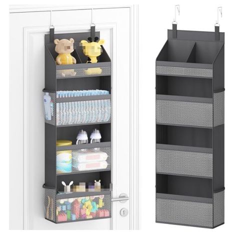 Appendiabiti da appendere dietro la porta con 4 ripiani e 4 tasche laterali,mensole da appendere per la porta,grigio (1/5)