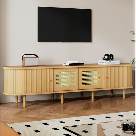 Mobile TV 180x40x40 cm per televisore fino a 75 pollici, 2 ante, MDF, legno chiaro (1/5)