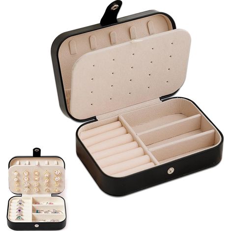 Organisateur De Bijoux, Boîte à Bagues, Plateau à Bijoux avec Couvercle Et Serrure pour Bague, Boîtes De Rangement De Bijoux Noires pour Plusieurs Bagues pour Femmes Et Filles (1/5)