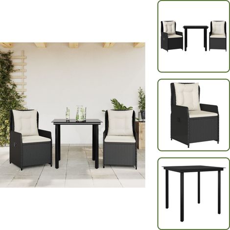 The Living Store 3-tlg. Garten-Essgruppe mit Kissen Schwarz Poly Rattan - Gartenstuhl (1/5)