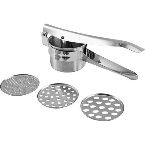 Presse Purée Polyvalent Manuelle Pressem Acier Inoxydable écrase Purée avec 3 Disques Interchangeables pour La Purée de Pommes de Terre Jus Presser Le Citron (1/5)