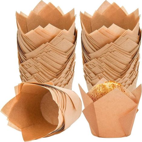 Caissette Muffins Papier Tulipe Mini,200 Pièces,Diamètre du Fond 3 CM,Papier Parchemin Européen,Non Blanchi & Résistant à Graisse,Pour Noël/Saint-Valentin,Naturel,Mini Taille