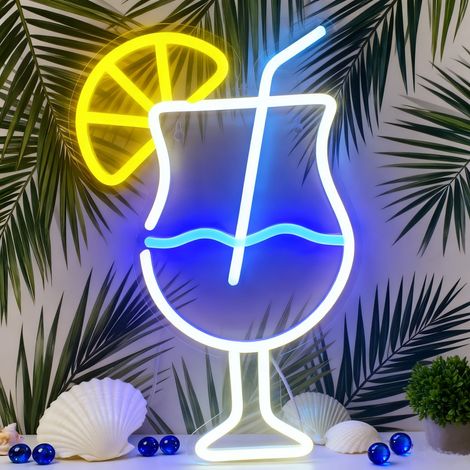Neon-Cocktailschild für die Wanddekoration, LED-Kelch-Leuchtschild fürs Schlafzimmer, USB-Neonlichter, Schilder für Männerhöhle, Hotel, Café, Kneipe (1/5)