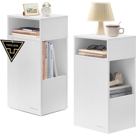 SONGMICS HOME Comodini Sottili, Montaggio Rapido Senza Attrezzi Toolless, Set di 2 Tavolini con 2 Scomparti Aperti e 1 Cassetto, per Camera da Letto, 30 x 25 x 59,4 cm, Bianco Neve LET912WE01 (1/5)