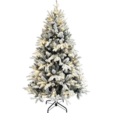 Árbol de Navidad artificial de 180 cm con 793 ramas, luces LED y ramas cubiertas de nieve, color verde. (1/5)