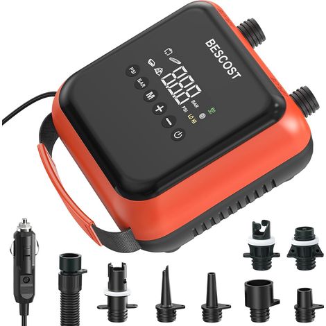 Pompe Électrique 20 PSI, Gonfleur Paddle avec Prise Allume-Cigare 12V, Gonflage/Dégonflage Double Étage, Arrêt Automatique, Écran LED, 6 Embouts pour Kayak, Bateau Gonflable, Matelas (1/5)