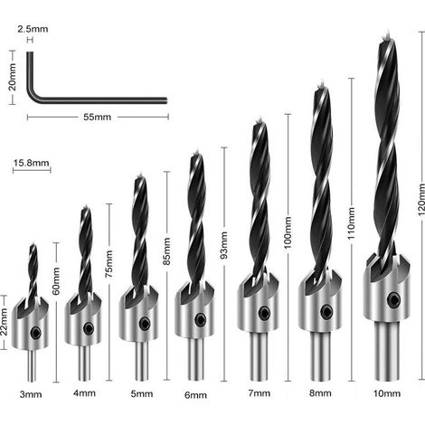 Dreipunktbohrer 3-10 mm – Holzbohrer mit integrierter Führung – Präzises Bohren für Scharniere, Drehpunkte und Schlösser (1/5)