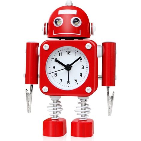 Reloj despertador robot, ojos parpadeantes, clip para la muñeca, acero inoxidable, habitación infantil (1/5)