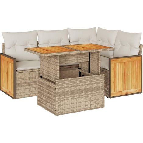 Maison Exclusive - Salon de jardin avec coussins 5 pcs beige résine tressée acacia (1/5)