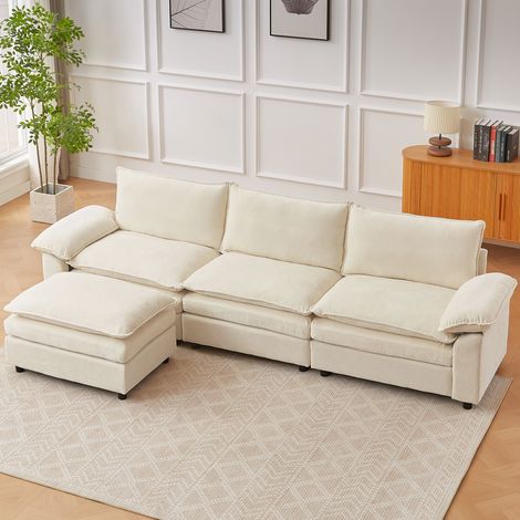 Canapé modulable, canapé modulable en chenille en forme de U, librement configurable, canapé d'angle en L adapté aux salons, appartements et bureaux (3 places en L, Beige)