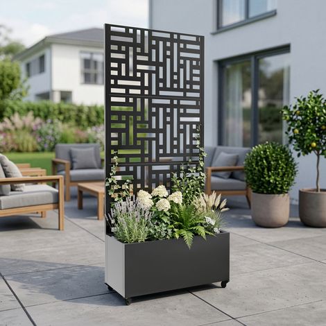Fioriera con Spalliera Bernalda a 4 Rotelle 190 x 82 x 38 cm - Acciaio Grigio Antracite casa.pro (1/5)