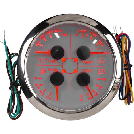 Jauge Multifonction 4-en-1 85mm, Indicateur Niveau Carburant, Pression Huile, Température Eau, Voltmètre 9-32V DC pour Auto Camping-car Bateau Moto (1/5)