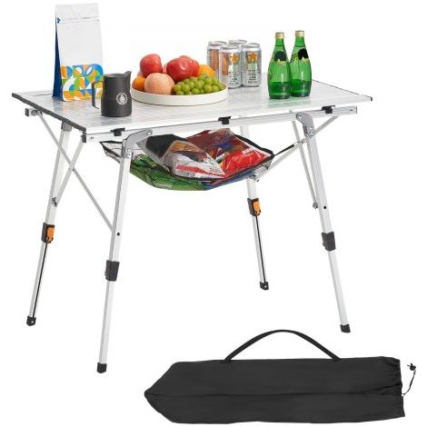 Klapptisch Buffettisch tragbarer Allzwecktisch 90 cm, rechteckiger Aluminiumtisch (für 2-4 Personen) mit verstellbarer Höhe & Tragetasche, Gartentisch Campingtisch für Partys Picknick Silber (1/5)
