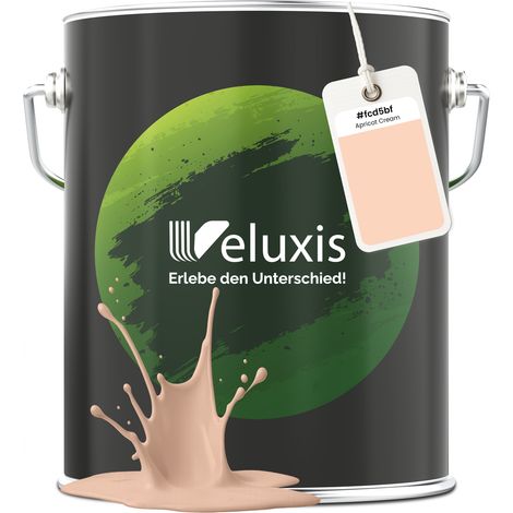 Wandfarbe Beige Creme Orange Matt Innenfarbe – Deckkraft Klasse 1, VOC-frei, Ohne Grundierung, Tropfarm – Wohnzimmer & Schlafzimmer –  5L – Veluxis (Apricot Cream)
