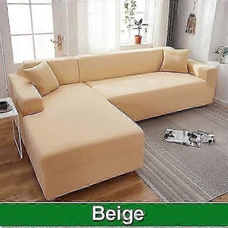 Einfarbiger Sofabezug für das Wohnzimmer, elastischer L-förmiger Ecksofabezug (2-Sitzer, 140-185 cm, beige)