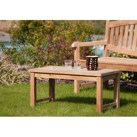 Macabane – Table basse de jardin rectangulaire 90x45cm en teck massif – Résistante aux intempéries – Finition de qualité – Pour terrasses et balcons (1/4)