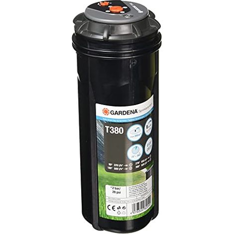 Gardena Sprinkler System Turbine Pop-up Sprinkler T380: sistema irrigazione prati grandi dimensioni fino a 380 m², con campo tiro regolabile (6-11 m) e impostazione del settore stepless (8205-29) (1/4)