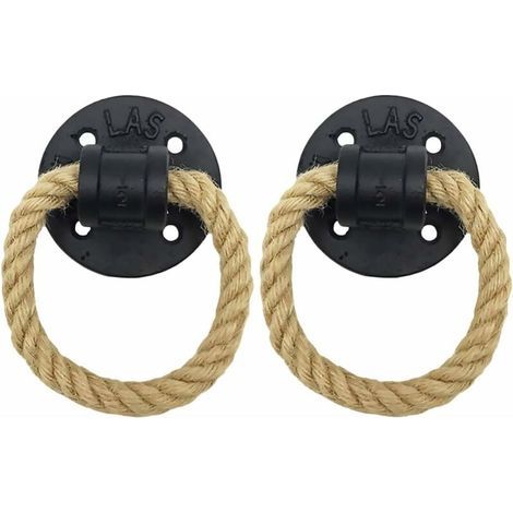Anello tirante retrò per armadietto, anello tirante rustico in legno per porta, maniglia classica vintage in ferro battuto per armadietto, anello tirante in corda di canapa (2 pezzi, nero) (1/5)