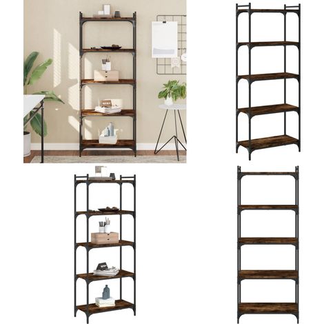 Bibliothèque 5 niveaux chêne fumé 60x30x154cm bois d'ingénierie - Bibliothèque Murale - Bibliothèque Design - Étagère Bois - Meuble Rangement - Bibliothèque Industrielle - Home & Living (1/5)