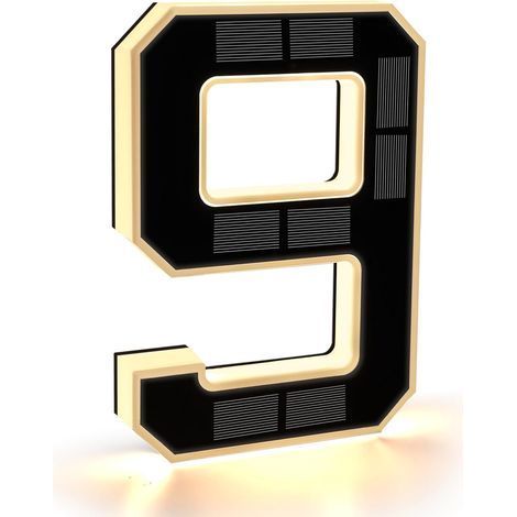 Numéro de Maison Lumineux (9 Noir, 23cm) Numero de Maison Exterieur Solaire Illuminé pour Extérieur, Numero Porte, Plaque de Numéro de Maison Illuminée Solaire (1/5)