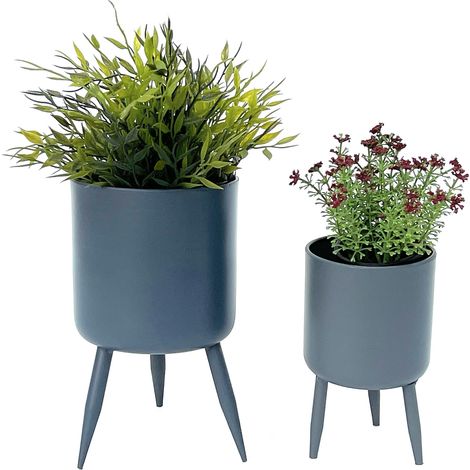 DanDiBo Blumentopf mit Füßen Pflanztopf Blumenkübel mit Beinen Metall Grau 2er Set 96260 Modern Pflanzenständer (1/5)