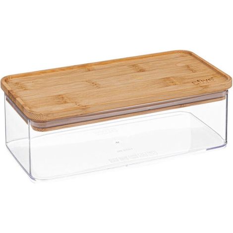 5Five Simply Smart – Boîte de stockage rectangulaire 1L – Couvercle en bambou avec joint silicone – Dimensions 10.4x7.3x20.4 cm – Plastique transparent - ESKE 1 L (1/3)