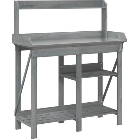 Établi de jardin avec étagères, en cèdre massif gris. (1/5)