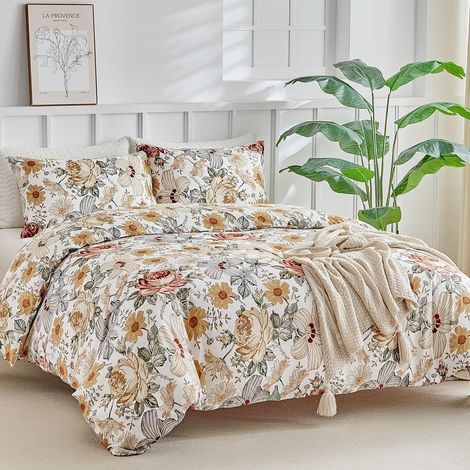 Bettwäsche-Set 220x240cm mit Blumenmuster, 3-teilig, Mikrofaser