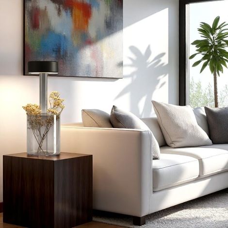 Lampe sans fil noire, avec vase en verre fumé ALMA (1/5)