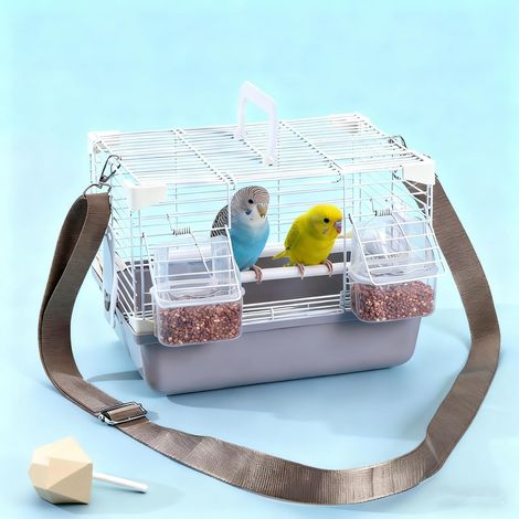 Sac de transport pour oiseaux avec perchoir et mangeoire, sac à dos pour oiseaux, sac de voyage pour perroquets, perruches, respirant, conteneur de transport avec bandoulière pour oiseaux (gris)