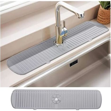Tapis de Robinet, Autre accessoire pour évier,Silicone de Robinet Tapis, Pare éclaboussures pour évier de cuisine, Tapis d'évier, Protection anti éclaboussures pour robinets de cuisine (Gris) (1/4)