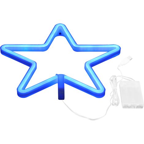Étoile lumineuse LED néon bleue pour anniversaire salon, alimentée par USB ou pile