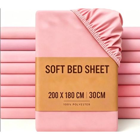 Drap-housse en microfibre brossée 200 x 200 cm avec poches de 30 cm de profondeur, entièrement élastique, convient aux lits de 200 cm, rétrécit au lav (1/5)