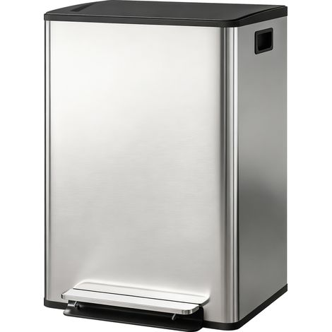 HOMCOM Pattumiera Doppia a Pedale 2 Secchi da 30L e Coperchio Ammortizzato
